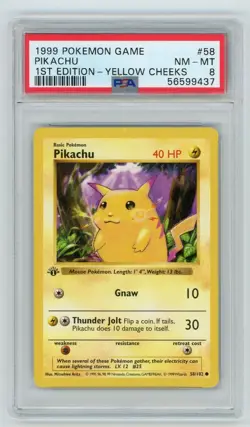 Pokemon Card Pikachu 58/102 1st Edition Shadowless Yellow Cheeks PSA 8 NM-MINT - Image 3
