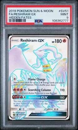 Reshiram GX SV51/SV94 Hidden Fates Full Art PSA 9 Pokemon Card - Image 1