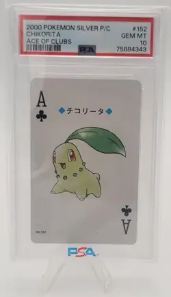 2000 Pokemon Silver Playing Card #152 Chikorita Ace of Clubs PSA 10 GEM MINT - Image 1