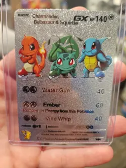 Charmander, Bulbasaur & Squirtle GX Silver Foil Fan Art Pokemon Card HP140 3/99 - Image 5