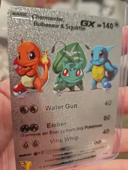 Charmander, Bulbasaur & Squirtle GX Silver Foil Fan Art Pokemon Card HP140 3/99 - Image 7