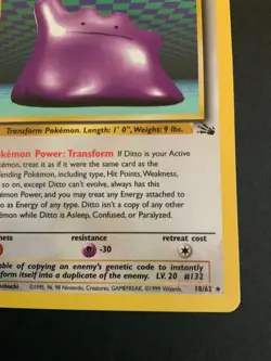 Pokemon Ditto Fossil 18/62 Rare Vintage 1999 - Image 11