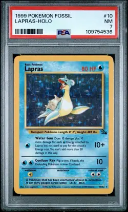 PSA 7 Lapras 10/62 HOLO Fossil Unlimited 1999 WOTC Pokemon Card NM - Image 1