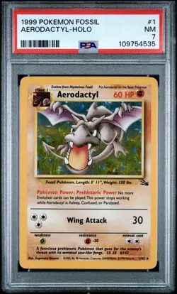 PSA 7 Aerodactyl 1/62 HOLO Fossil Unlimited 1999 WOTC Pokemon Card NEAR MINT - Image 1