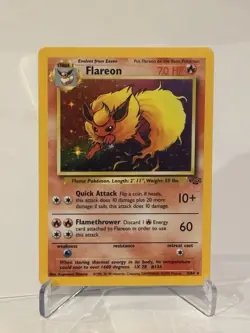 1999 Pokémon TCG Flareon Base Set Holo Rare Card 3/64 Jungle LP - Image 1