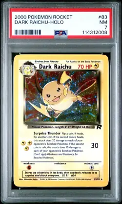 2000 Pokémon Rocket Dark Raichu Holo #83 PSA 7 - Image 1