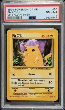 1999 POKEMON BASE SET UNLIMITED YELLOW CHEEKS #58 PIKACHU PSA 8 - Image 3