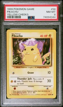 1999 POKEMON BASE SET UNLIMITED YELLOW CHEEKS #58 PIKACHU PSA 8 - Image 3