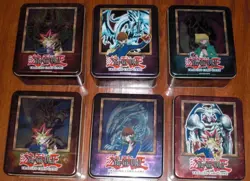 YUGIOH 2003 LOT OF 6 VINTAGE EMPTY COLLECTOR'S TINS-BLUE EYES YUGI DARK MAGICIAN - Image 1