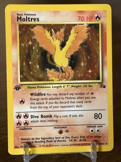 Pokémon TCG Moltres Holo Rare Card 12/62 Fossil 1st Edition WOTC 1999 MP - Image 1