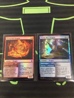 MTG Magic The Gathering Young Red Dragon / Young Blue Dragon Foil DnD Commander - Image 2