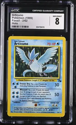 CGC 8 Articuno 1999 Fossil 2/62 Holo Pokemon Card psa - Image 3