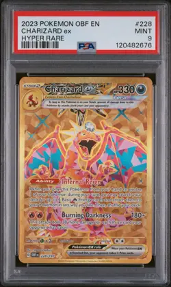 PokÃ©mon TCG Charizard EX SV03 Obsidian Flames Holo Hyper Rare Card 228/197 PSA 9 - Image 1