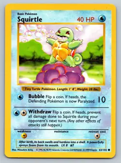 Squirtle - Pokémon 1999 Base Set 63/102 - Shadowless - Common - NM - Image 3