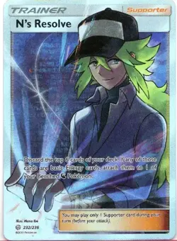 2019 POKEMON TCG SUN & MOON COSMIC ECLIPSE FULL ART TRAINER N'S RESOLVE 232/236 - Image 1