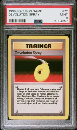 1999 POKEMON BASE SET UNLIMITED #72 DEVOLUTION SPRAY PSA 9 - Image 1