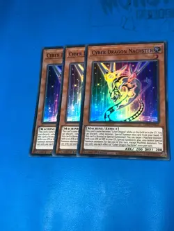 YUGIOH 3x Ultra Rare Cyber Dragon Nachster LDS2-EN032 1st Edition BLUE/PURPLE - Image 1
