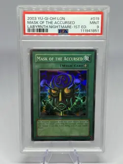 2003 Yugioh  Mask of the Accursed LON-019 1st Edition Super Rare PSA 9 MINT - Image 1