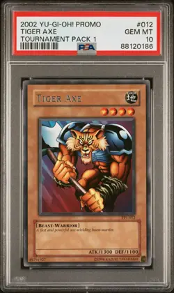 YUGIOH TOURNAMENT PACK 1 TP1-012 TIGER AXE RARE CARD PSA 10 GEM MINT - Image 1