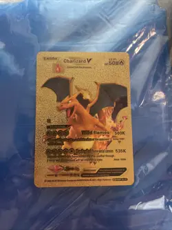 PokÃ©mon Charizard V Wild Flames 508HP Gold Foil Display Card W/Soft & Hard Sleev - Image 1