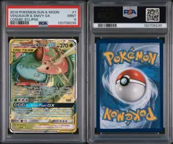 PSA 9 MINT Venusaur & Snivy GX 1/236 Cosmic Eclipse TAG TEAM Pokemon Card - Image 3