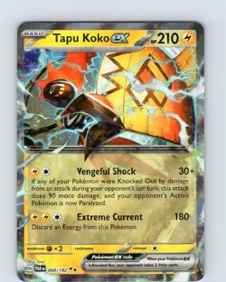 Pokemon TCG Tapu Koko EX S&V Paradox Rift 068/182 Ultra Holo Double Rare Card NM - Image 1