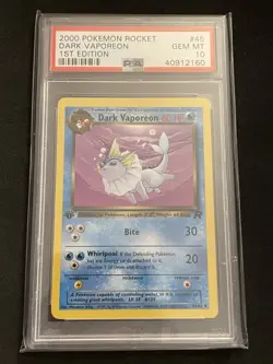 2000 POKEMON ROCKET DARK VAPOREON 1ST EDITION #45 PSA GEM MINT 10 - Image 1