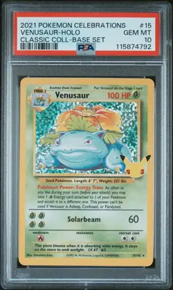 Pokemon PSA 10 GEM MINT Celebrations Venusaur 15/102 Classic Collection Holo - Image 1