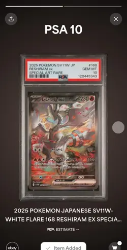 Pokemon Cards PSA 10 Reshiram ex 168 WHITE FLARE sv11w 2025 GEM MINT US seller - Image 1