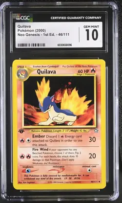 CGC 10 GEM MINT Quilava 2000 Neo Genesis 1st Edition 46/111 Pokemon Card psa - Image 1
