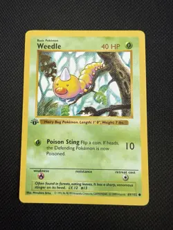 Pokemon Weedle 69/102 1st Edition Shadowless Base Set Card Unplayed Near Mint - Image 1