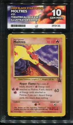 ACE 10 Moltres Black Star Promo 21 Aoki Error 1999 Pokemon TCG Card WOTC - Image 3