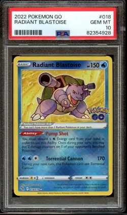 2022 Pokemon Go Radiant Blastoise Holo Card #018 PSA 10 - Image 1
