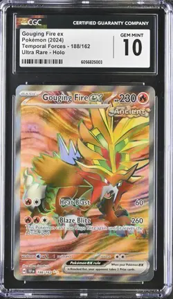 CGC 10 Gouging Fire EX 188 Temporal Forces Full Art Secret Rare Pokemon Card - Image 1