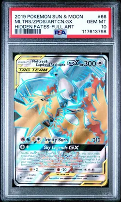 2019 POKEMON SUN & MOON HIDDEN FATES FULL ART/MOLTRES ZAPDOS ARTICUNO GX PSA 10 - Image 1