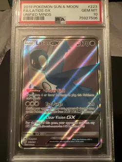 Latios GX Full Art #223 Sun Moon Unified Minds 2019 Pokemon Card PSA 10 LOW POP* - Image 1