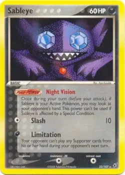 Non-Holo Rare Sableye Pokemon Card Ex Deoxys 23/107 NM-VLP/LP - Image 1