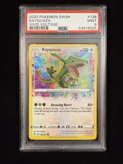 2020 Pokemon SWSH Vivid Voltage #138 Rayquaza Amazing Rare Holo PSA 9 Mint - Image 1