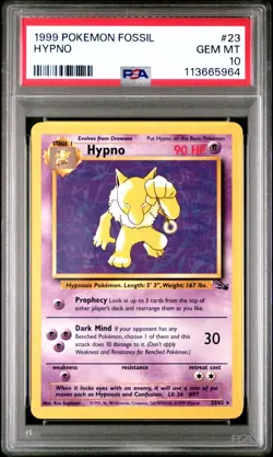 1999 POKEMON FOSSIL #23 HYPNO PSA 10 GEM MINT - Image 1